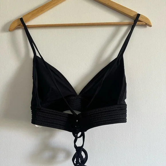 Seafolly Australia Black Quilted Fixed Tri Strappy Bikini Top size 14 EUC - Picture 8 of 12